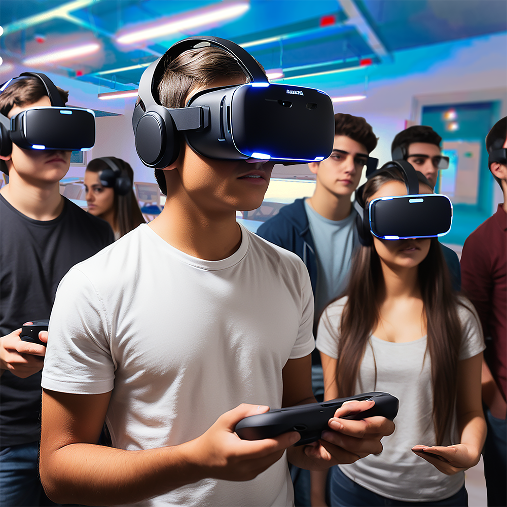 Estudiantes con lentes de realidad virtual en el LAD